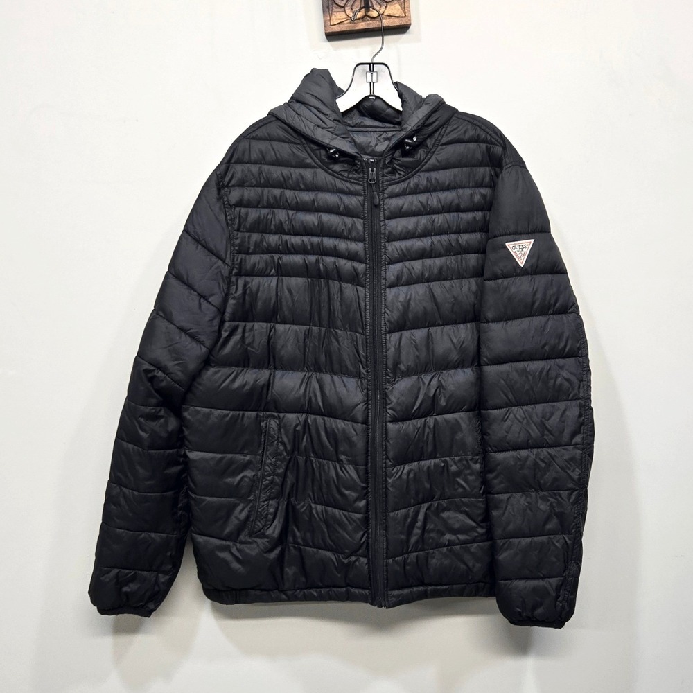 Guess Reversible Puffer Jacket Men XL Hood Quilted‎ Lightweight Gorpcore Outdoor